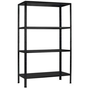 Étagère noire à 4 tablettes, 180x100x40 cm, idéale pour le rangement.