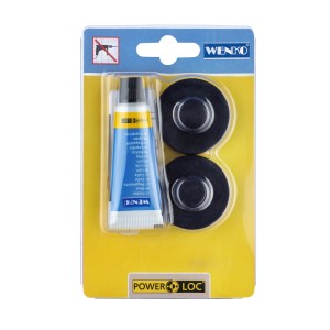 Wenko Power-Loc Adapter, 2 schwarze Befestigungsadapter und Kleber im Set.