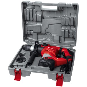 Marteau perforateur rouge TH-RH 1600 dans une mallette grise. Idéal pour percer, buriner et démolir.