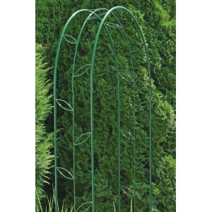 Rosenbogen Tabac, Montana-Grün, 124x36x244cm, aus Metall mit Blatt-Dekor für Gartendekoration.