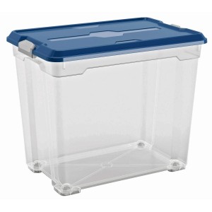 Box contenitore trasparente OBI Cadiz XXL con coperchio blu, volume 79,5 l e ruote.