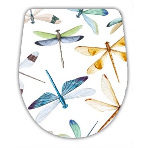 Abattant WC Diaqua Arles Dragonfly avec fermeture douce, motif libellule sur blanc.