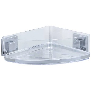 Étagère d'angle Wenko Vacuum-Loc Quadro, étagère de douche transparente pour montage d'angle dans la salle de bain.