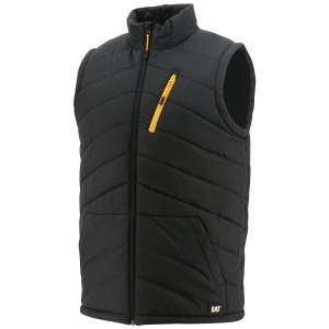 Gilet de travail noir Cat Essential taille S avec détails jaunes.