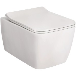 AquaSu Teemo WC suspendu, sans bride, avec abattant Slimline, blanc. Toilettes suspendues modernes pour la salle de bain.