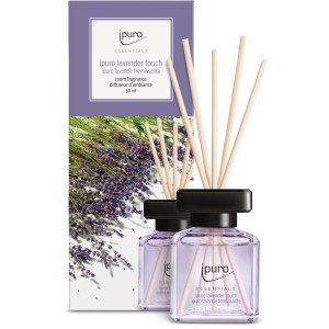 ipuro Essentials Lavender Touch diffuseur de parfum 50ml avec bâtonnets et emballage lavande.