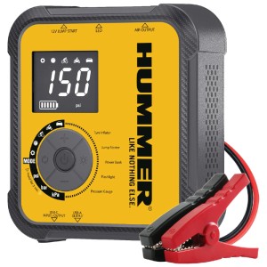 Hummer Jump Starter H10T: avviatore 12V, power bank e gonfiatore pneumatici con LCD e morsetti.