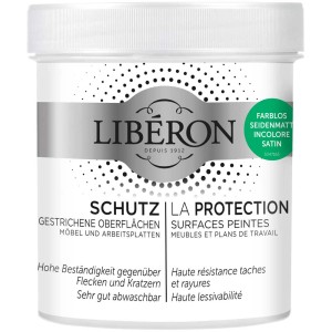 Libéron vernice protettiva trasparente satinata, barattolo da 0,5 l per superfici verniciate.