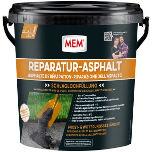 Secchio di asfalto riparatore MEM 10kg per riparare buche e danni stradali.