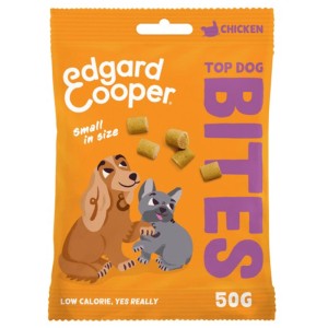 Edgard & Cooper Snack Bites per cani al pollo, confezione da 50g. Morbidi snack premio al pollo per cuccioli.