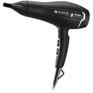 Sèche-cheveux noir Trisa Ion Care Pro avec concentrateur et diffuseur.