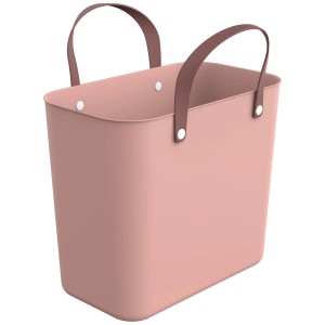 Rotho Multibag Albula Style Linea rosa, 25 l, con manici marroni. Cesto per la spesa in plastica riciclata.