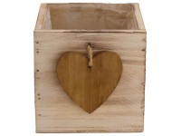 DecoFinder Pflanzgefäss mit Herz Holz Braun 10 x 10 x 10 cm