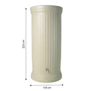 Serbatoio acqua piovana Garantia 2000 l beige sabbia, design a colonna, con dimensioni.