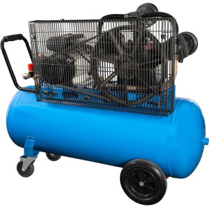 Compresseur bleu Güde 551/10/100 avec réservoir de 100 litres et roues.