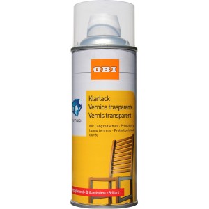 OBI Vernis transparent en spray, transparent, brillant, bombe de 400ml pour intérieur et extérieur.
