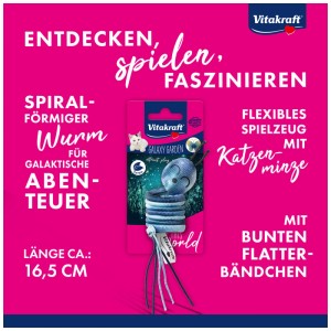 Vitakraft Galaxy Garden ver jouet pour chat avec herbe à chat et rubans, longueur 16,5 cm.