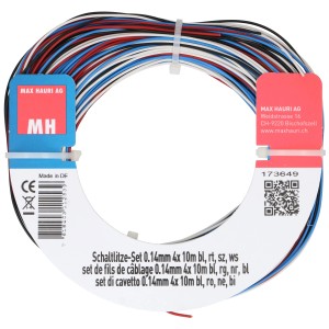 Set di cavi di cablaggio da 10 m ciascuno in blu, rosso, nero e bianco per installazione elettrica.