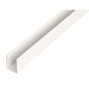 Profilo a U in plastica bianca, 10x10x1000 mm, per costruzione e protezione di strutture.