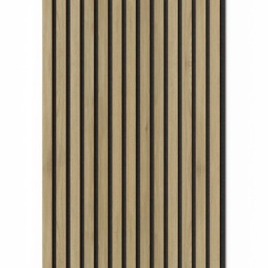 Denpanels Akustikpaneel Eiche Dunkel, 240x60cm, mit schwarzem Filz für verbesserte Raumakustik.
