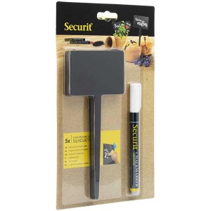 Kreidetafel-Set mit 5 Gartensteckern und Kreidemarker, ideal für Beschriftungen im Garten.