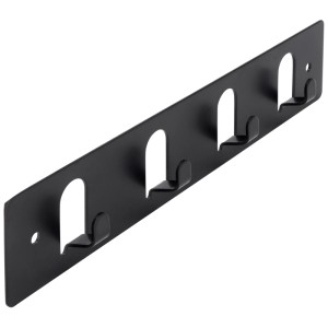 Schwarze Siro Hakenleiste aus Stahl mit 4 Haken, 180 mm lang.