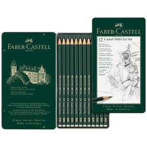 Faber-Castell Castell 9000 Art Bleistiftset, 12 Stifte im Metalletui.