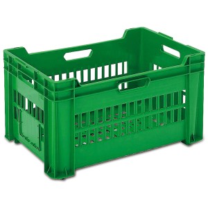 Caisse à fruits Utz Rako verte en plastique robuste, empilable et de qualité alimentaire.