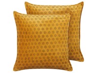 Beliani Dekokissen Rapis 2er Set Samt Sonnenmuster Senfgelb