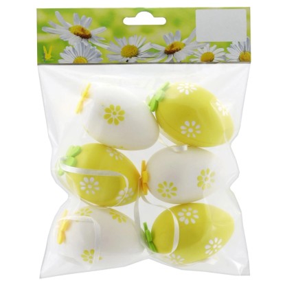 oeuf de Pâques à suspendre x6 plastique décoré vert et blanc 4xH6cm oeuf de Pâques à suspendre x6 plastique décoré vert et blanc 4xH6cm