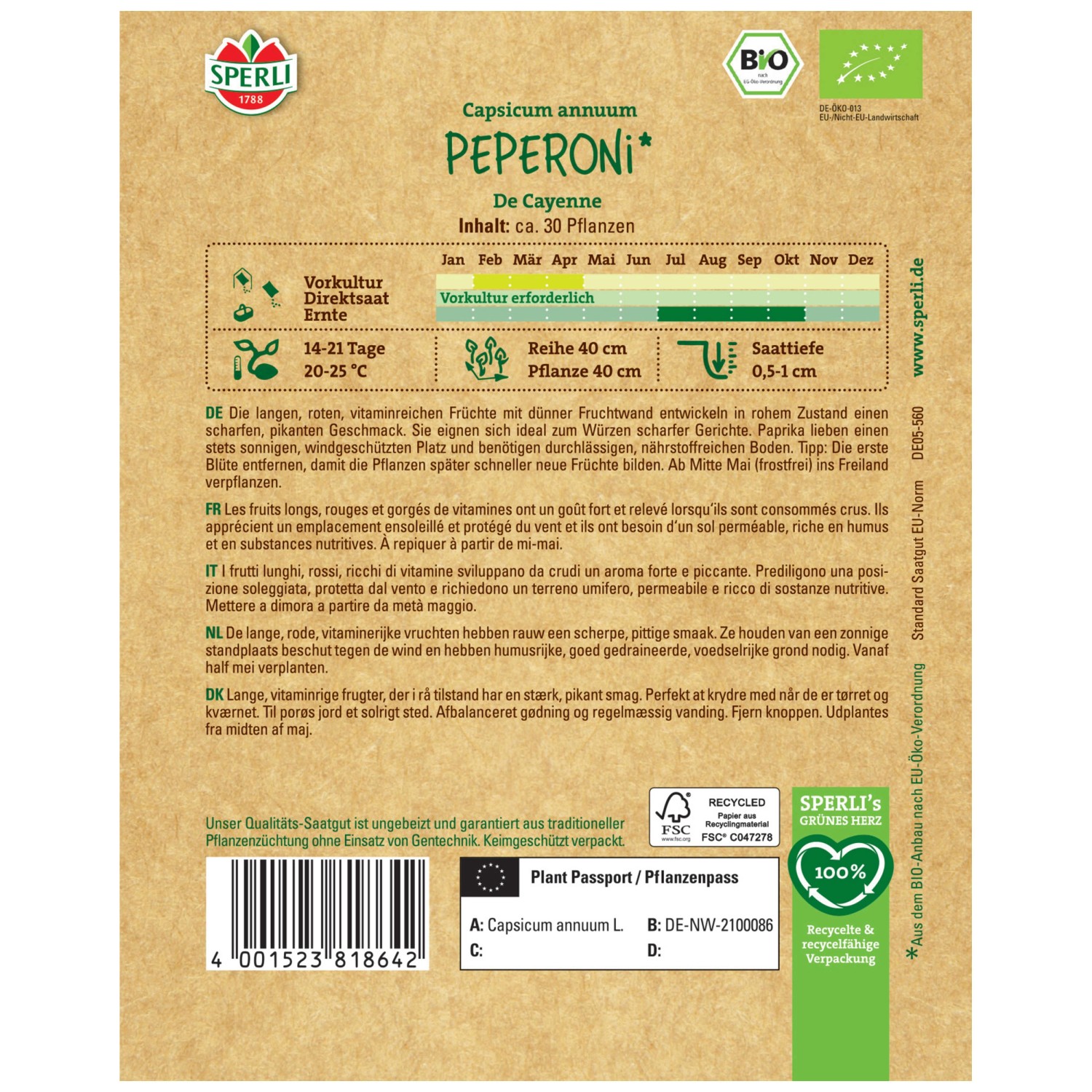 Sperli Saatgut Peperoni De Cayenne Bio 30 Pflanzen kaufen bei OBI
