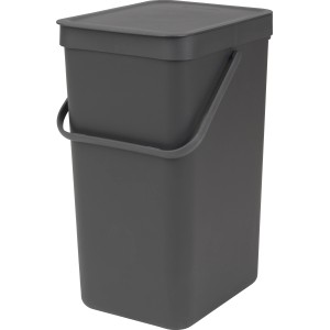 Poubelle grise Brabantia Sort & Go, 16 l, avec couvercle et poignée, pour montage mural ou pose libre.