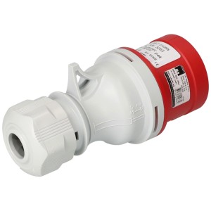 Prise CEE, 5 pôles, 32A, IP44, gris-rouge, pour connexion d'appareils et alimentation sécurisée.