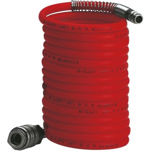 Tubo a spirale Einhell, 8 m, rosso, con raccordo rapido e nipplo per compressori.