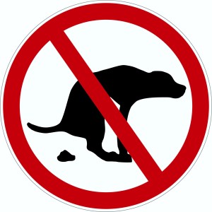 Panneau interdiction déjection canine, Ø 9,5 cm, cercle rouge avec chien barré