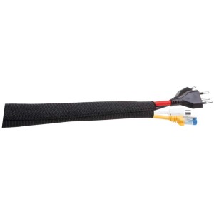 Gaine de câble noire (2 m) avec câbles, canal de câble flexible pour l'organisation.