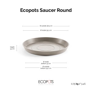 Sottovaso Ecopots, grigio-marrone, Ø 40 cm. Rotondo, in materiale resistente per interni ed esterni.