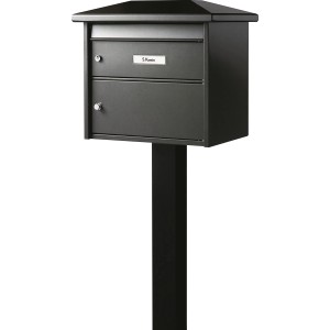 Boîte aux lettres Burg-Wächter Europa avec support EST 1, noire, en aluminium à bétonner.
