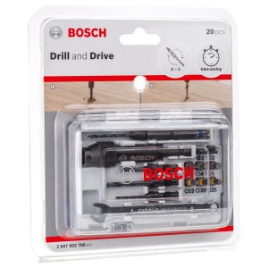 Bosch Set Extra Hard, 20 pezzi: Set di punte con punte elicoidali HSS e inserti per cacciavite in scatola trasparente.