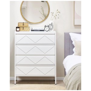 Commode Beliani Matana en métal blanc avec 4 tiroirs et motif losanges. Fournitures de bureau.