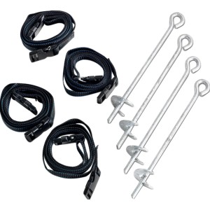 EXIT Kit d'ancrage pour trampoline, 4 pièces : Ancrages et sangles pour une fixation au sol sécurisée.