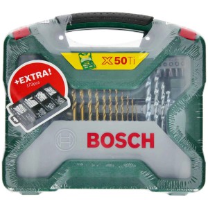 Set di punte Bosch X-Line 50Ti con set di accessori da 173 pezzi in valigetta verde.