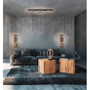 Moderna plafoniera a LED Eglo Boyal in nero-marrone con effetto legno e tre luci.