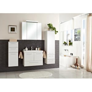 Armoire de toilette Pelipal 80 cm, blanche, avec trois portes miroir et éclairage LED.
