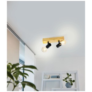 Spot a barra Eglo Townshend a 2 luci, E27, in legno e metallo nero.