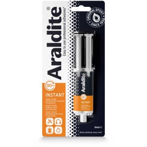 Seringue de colle Araldite Instant, 24 ml, pour des collages rapides et résistants.