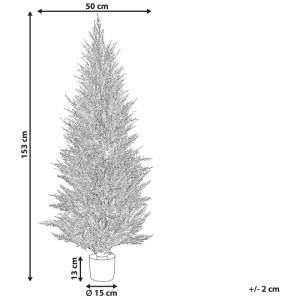 Beliani plante artificielle Cedar Tree, cèdre vert, hauteur 153 cm, vue détaillée avec dimensions.