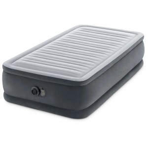 Matelas gonflable Intex Dura-Beam Deluxe, 46x99x191 cm, gris, une personne. Lit d'appoint confortable avec pompe.