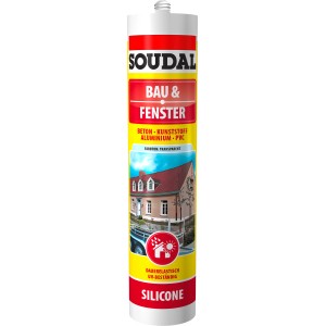 Soudal Bau & Fenster Silikon, transparent, 300ml Kartusche für dauerelastische Fensteranschlussfugen.