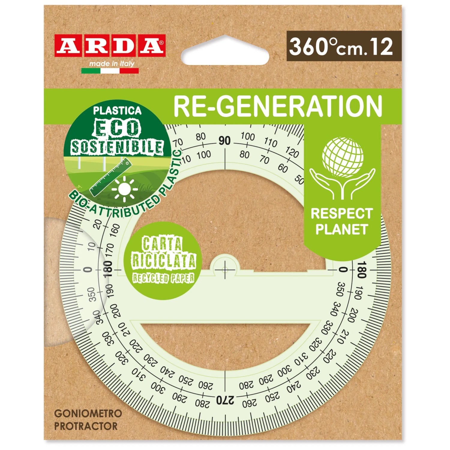 Rapporteur Rond Rapporteur circulaire Re-Generation plastique Vert clair transparent Ø ...